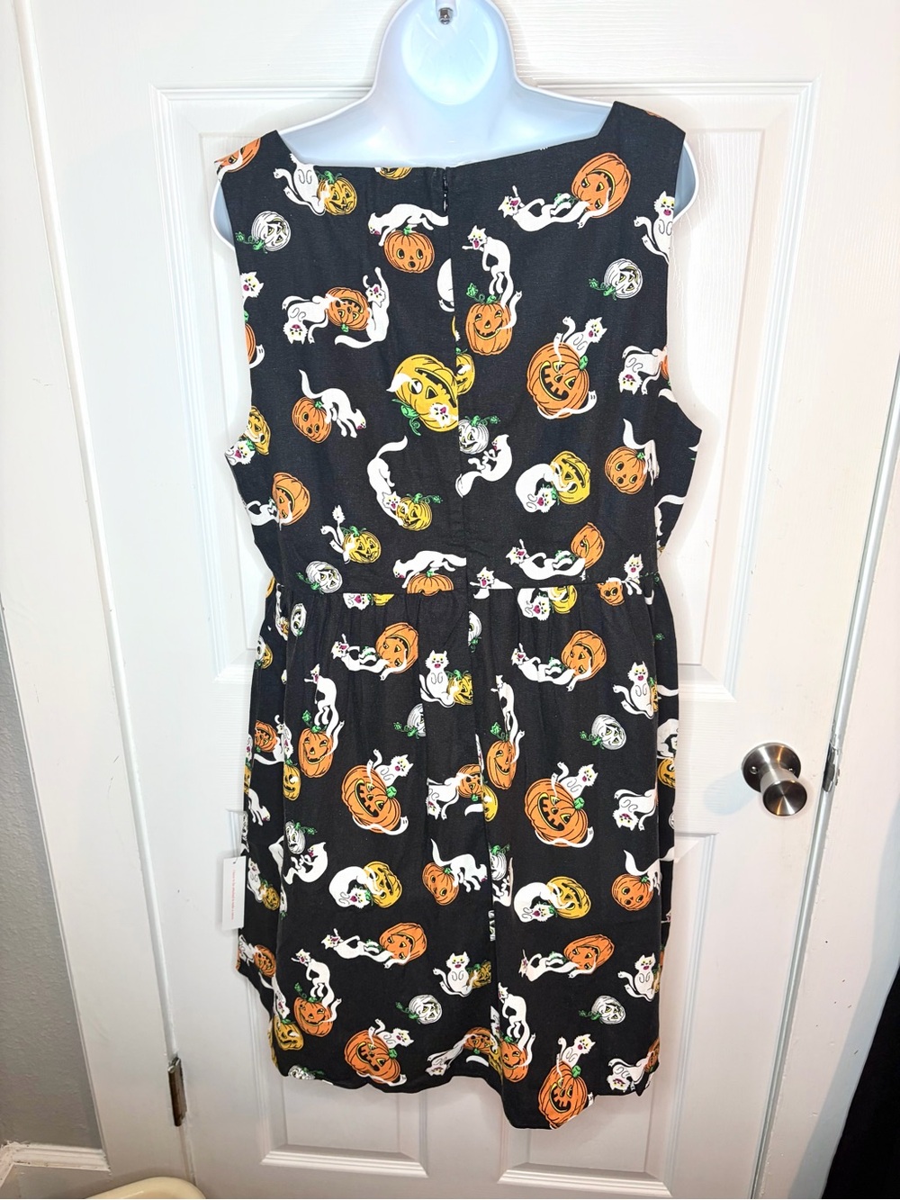 Modcloth Truth Or Square Linen Sleeveless Halloween Dress Boo Cats Black 16 NWT - Picture 11 of 13